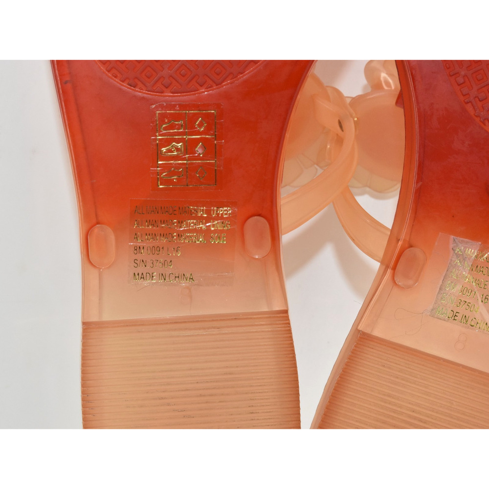 A8 Auth TORY BURCH Thong Strap Floral Embellishments Orange Jelly Sandals Sz 8M - Picture 5 of 5